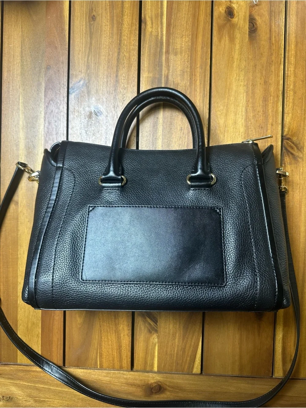 Michael Kors Carine Black Pebbled Leather Satchel with Gold Hardware